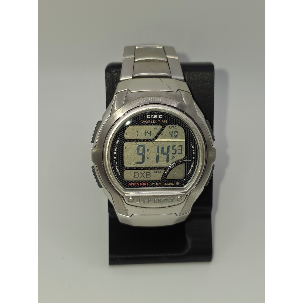 Casio Wave Ceptor WV-58R Multi Band 5 World Time Digital Watch Silver Mens